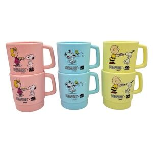 Peanuts x Kura Sushi Stackable Plastic Cups Mugs ~Lot of 6~ Snoopy Charlie Brown